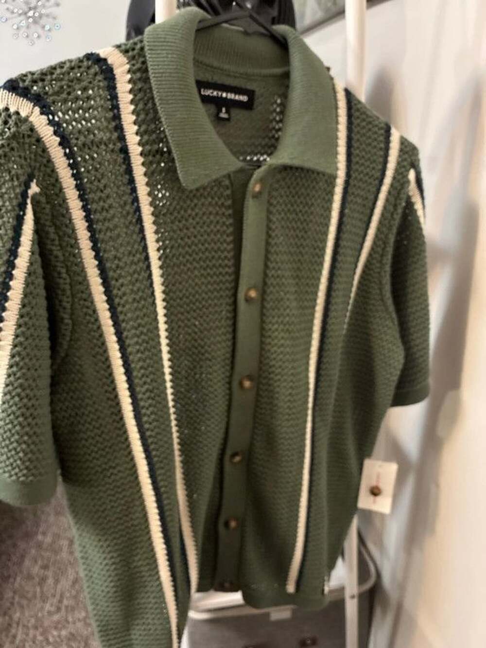 Men’s nwt lucky brand sz small green knit button down sweater short sleeve